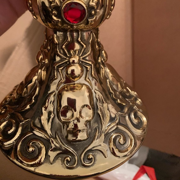 Bath & Body works Halloween Fall gold skull spider 3 wick candle holder chalice - Picture 2 of 3